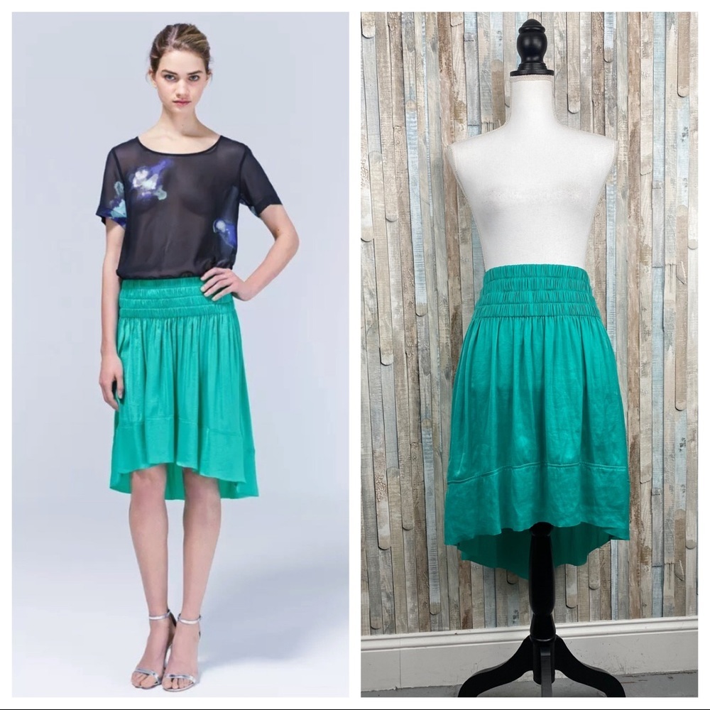 Wilfred L Aritzia Teal Smocked High Low Skirt‎
